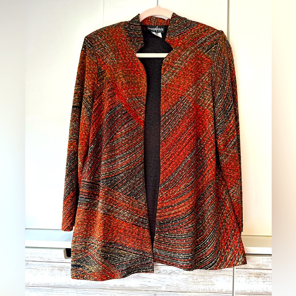 🧥 Positive Attitude Petite Blazer Jacket 12P Abstract Red Black Shoulder Pads
